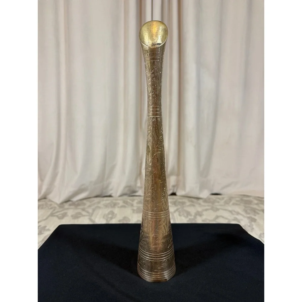 VTG Solid Brass Floral Hand Engraved Long Neck 14
